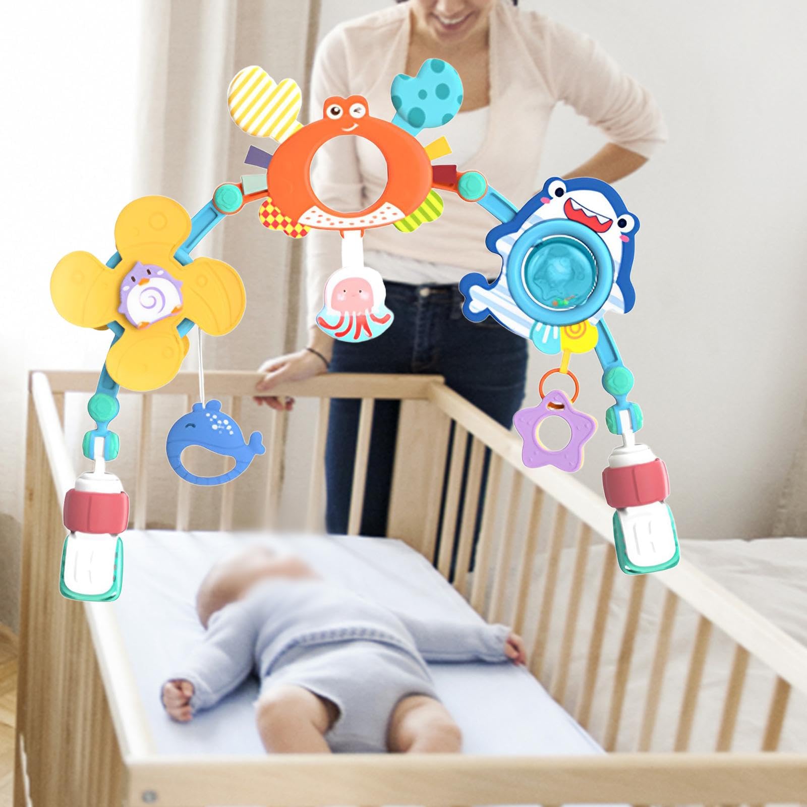 Sharplace Arco Gioco per Passeggino, Arco attività, Giocattolo per Culla, Giostrina per Lettino, Giocattolo Musicale a Forma di Animali per Bambini da 0 Me, Granchio
