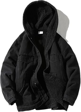 Mens Fleece Hooded Denim Jackets Slim Fit Winter Hoodie Jean Jacket Lined Thicken Trucker Cowboy Coats