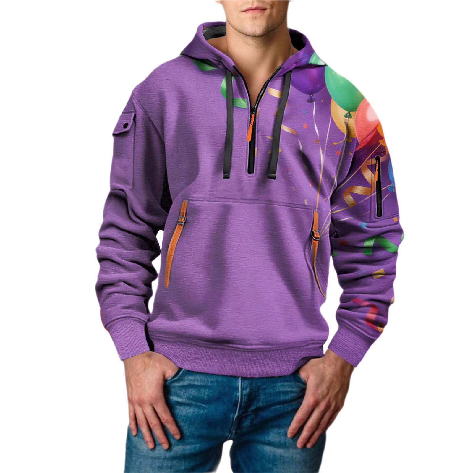 Sudadera con capucha corta para hombre con estampado 3D temático y bolsillos cómodos 5