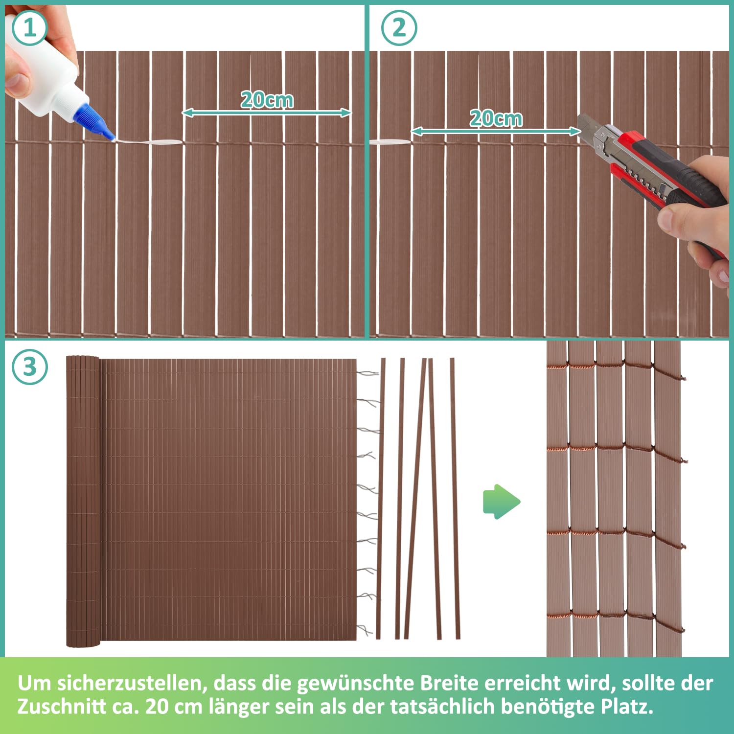 W-Rippenverstärkungen,Braun PVC Sichtschutzmatte Sichtschutzzaun,UV-beständig, schimmelfrei und pflegeleicht,Verstärkt Starke Privatsphäre für Garten Balkon Terrasse(1.8 * 5M)