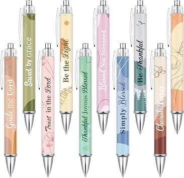 Tinlade 10 Pcs Christian Bible Verse Ballpoint Ink Pens,Boho