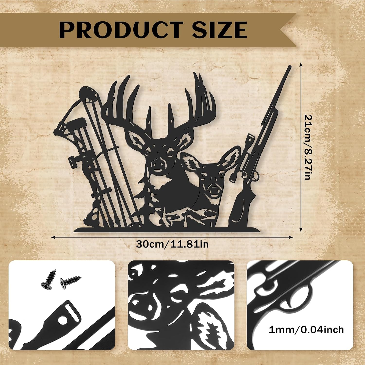 Tandefio Deer Hunting Decor Metal Bucks Wall Hanging Decor, Black image 2
