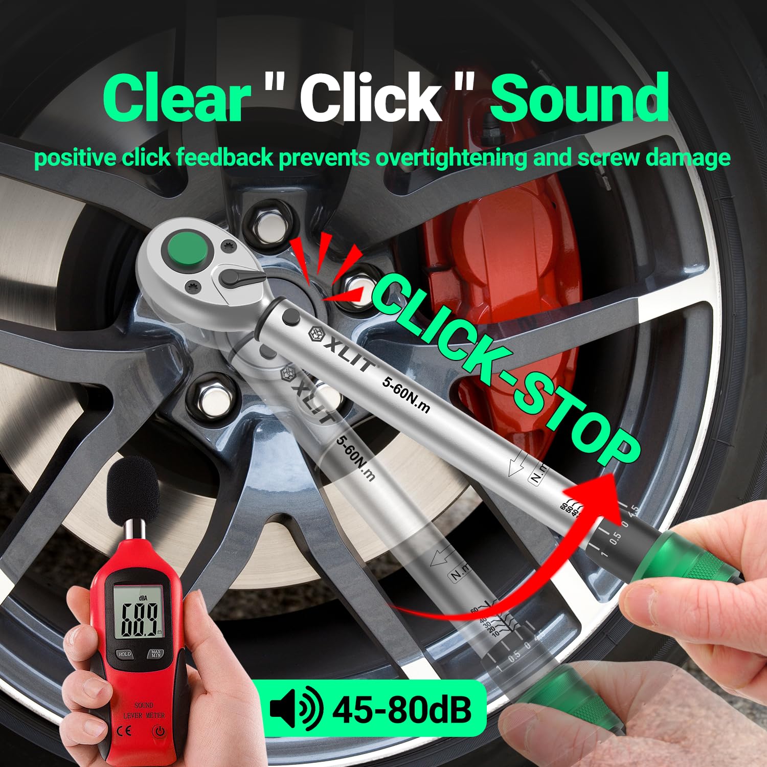 Set di 6 chiavi dinamometriche professionali a scatto – 1/4 3/8 1/2 pollici Set con 3 estensioni – 1 – 220 Nm, precisione ±3% – per riparazione auto, moto e biciclette