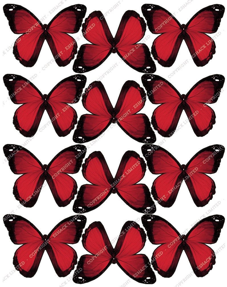 12 x PRECUT Red Edible Butterfly Cake Toppers