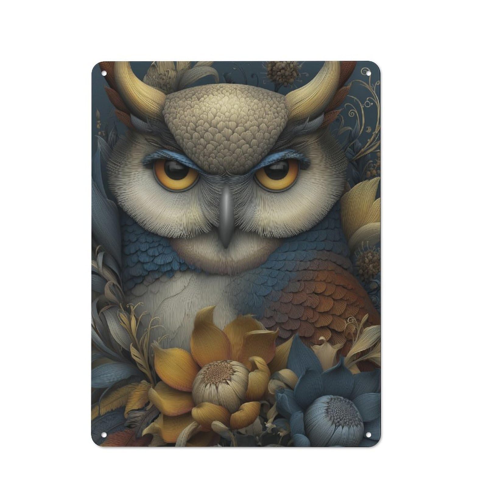 Metal Plaque with Owl Majesty Design 40x30cm, Retro Kitchen Wall Decor for Bakery, Diner, Cafe Or Family Room