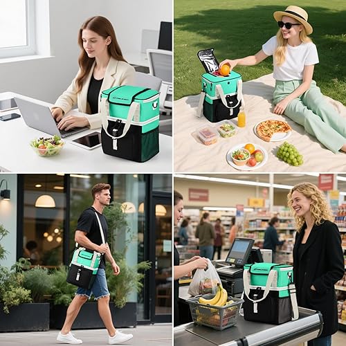 Miniatura 8 de Maelstrom Lunch Box for Women, 20L Insulated Lunch Bag Men, Leakproof Double Deck Cooler Bag, Soft Lunch Cooler with Quick Access Flip-Top Lid for