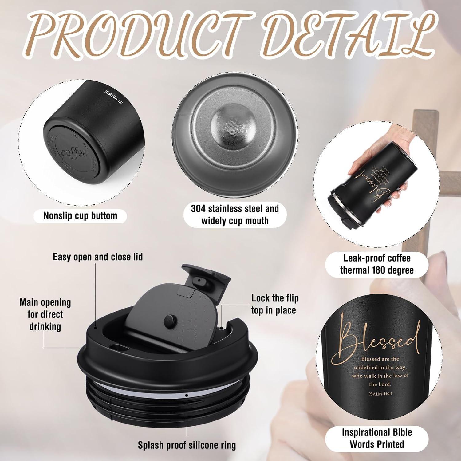 Meanplan 6 Pcs Inspirational Christian Valentine Gifts 17oz Bible Verse Tumblers Bulk Religious Coffee Mugs Cups for Men Women Holy Week Easter Pastor Church Teacher Religious Gift (Multicolor) - Image 3