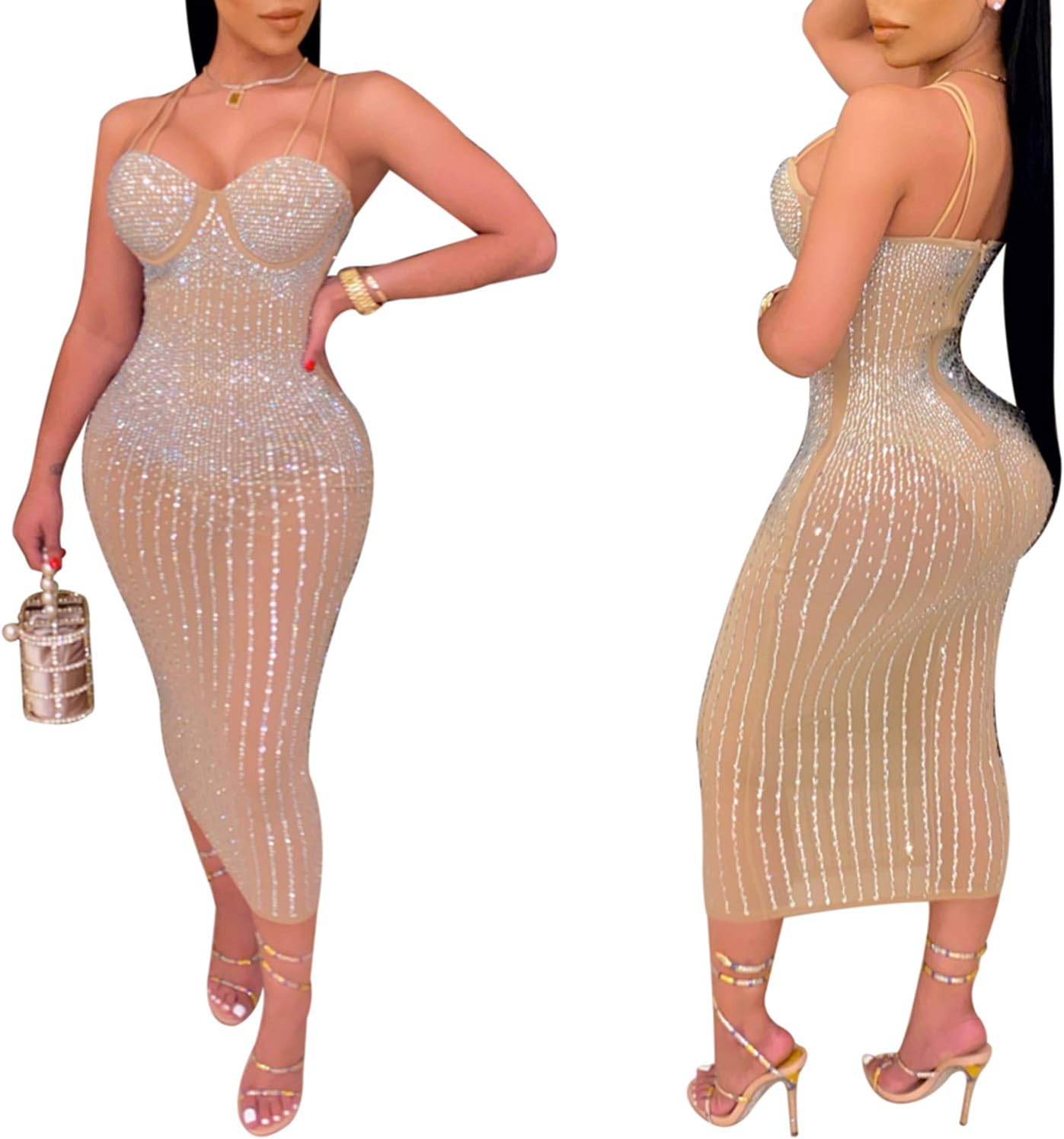 Women Long Sleeve Birthday Dresses Sexy hot Diamond Process Sexy Dress Party Club Night Dress… - Image 3