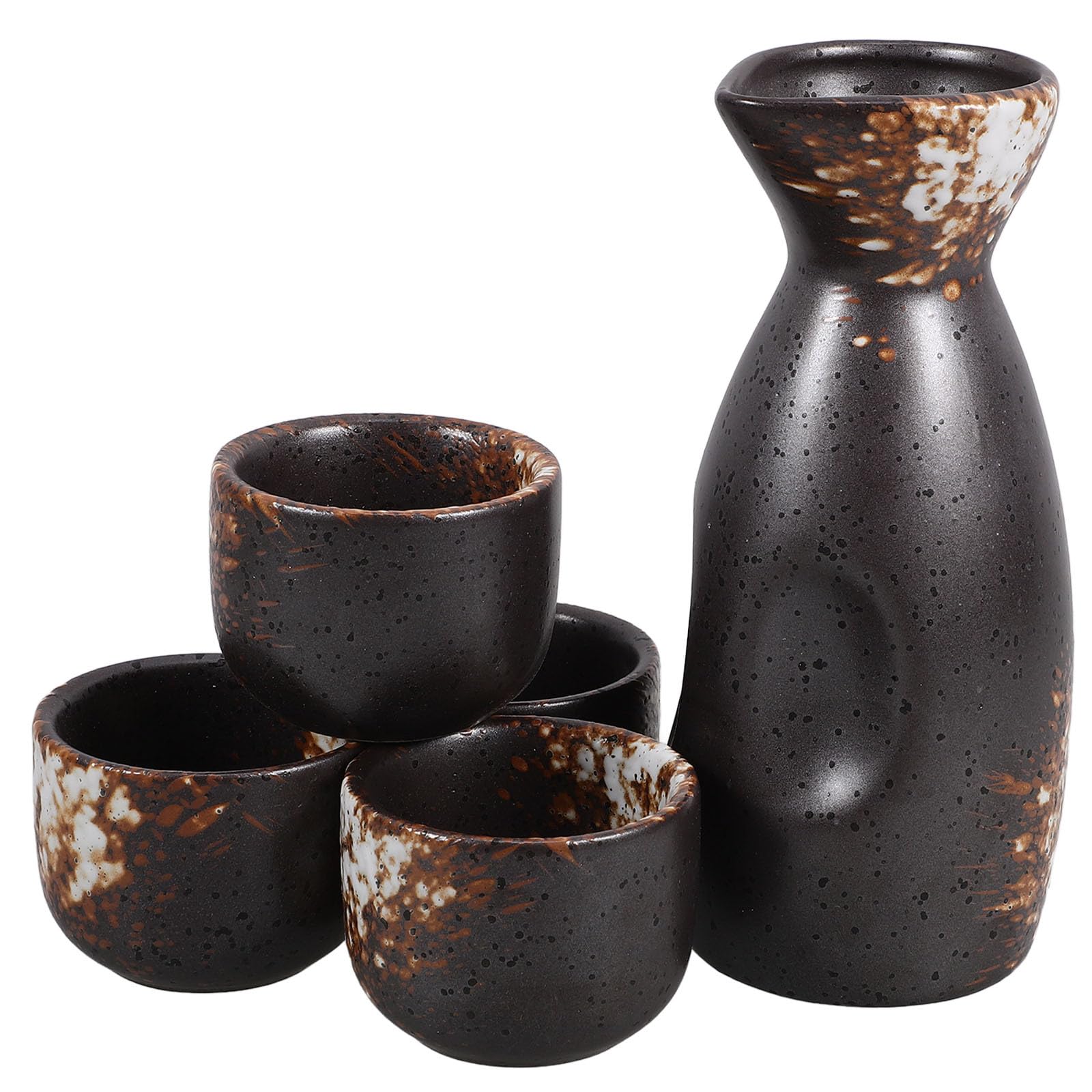 NUOBESTY Juego de Sake Japonés Clásico de Cerámica Tetera y Tazas Reutilizables para Ocasión Especial y Bar, Diseño Retro Práctico y Elegante