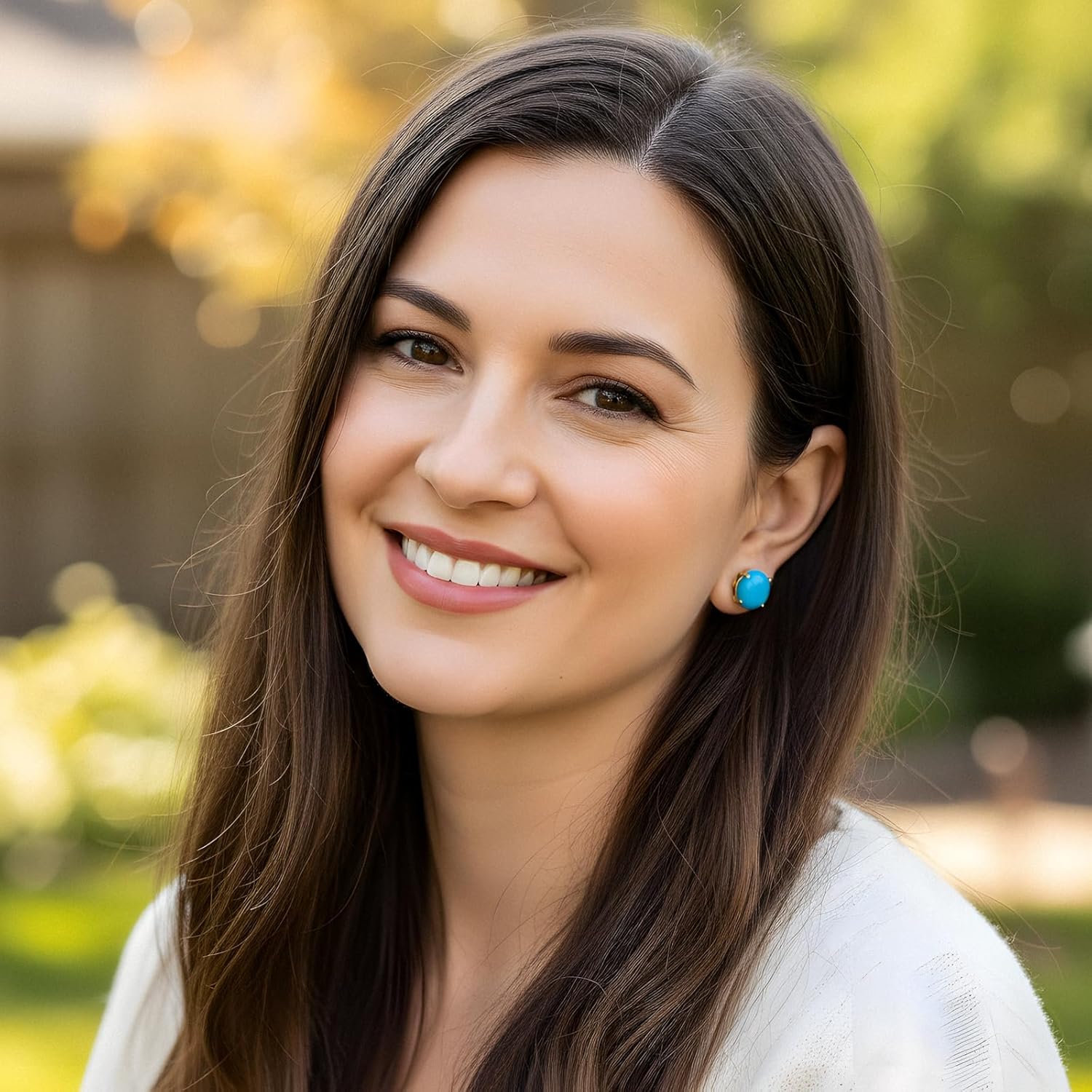 Turquoise Earrings, Natural Crystal Stud Earrings for Women, Dainty Minimalist 12mm Blue Gemstone Earrings Hypoallergenic Posts - Image 2
