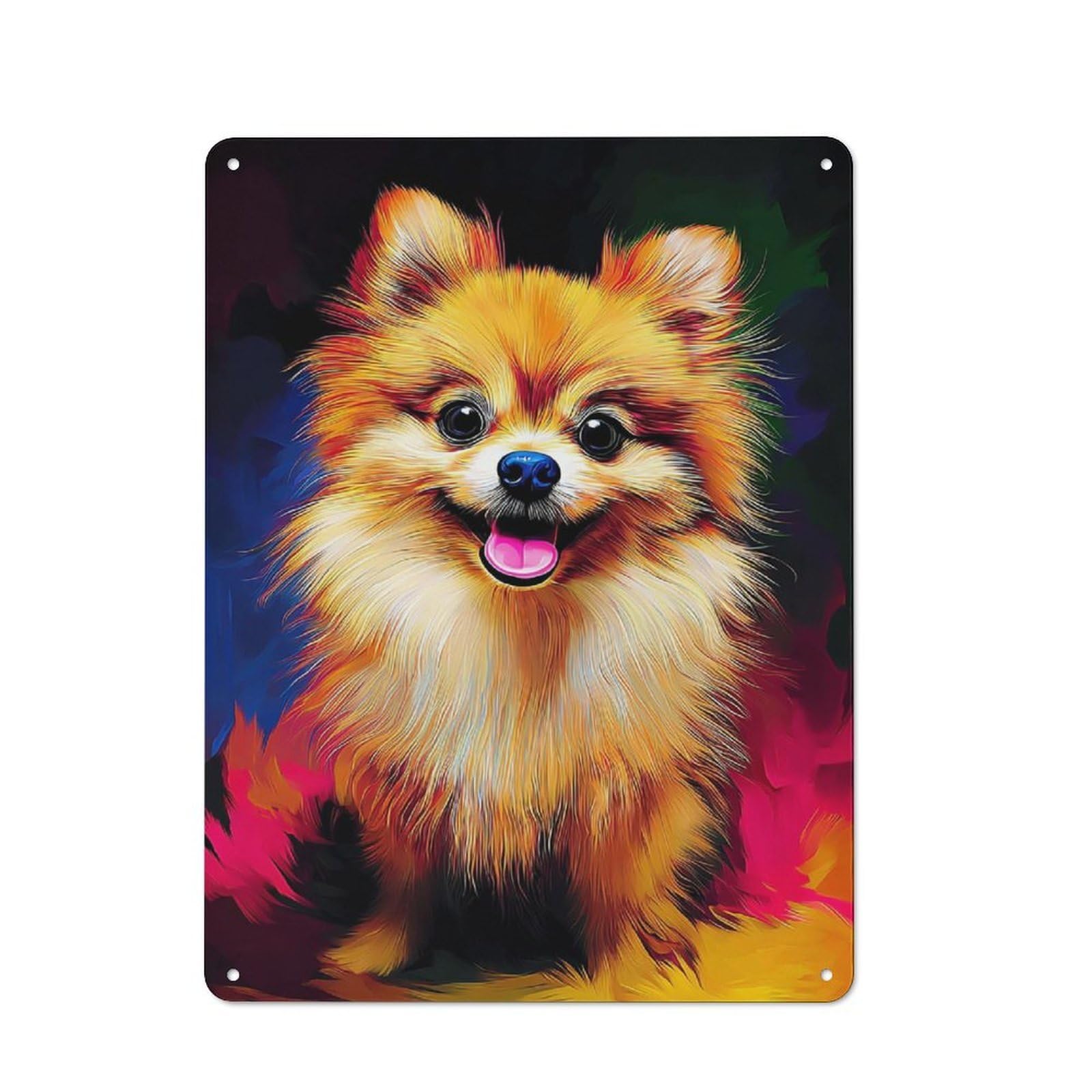 Junmoney Colorful Pomeranian Portrait Metal Wall Sign 40X30cm Featuring For Garage Wall, A Housewarming Gift For People Furnishing A Garage