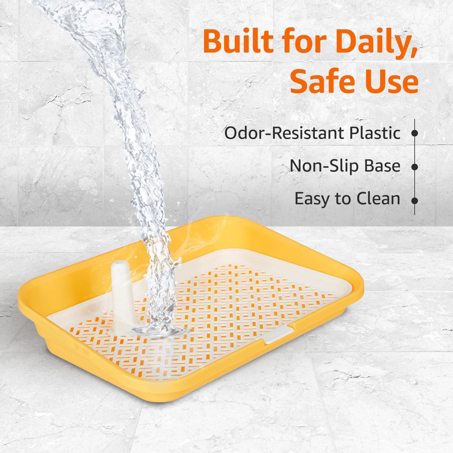 Amazon Basics Dog Pee Training Tray with Detachable Pillars | Indoor Potty Trainer for Puppies & Small Dogs | Non-Slip Plastic Base | Easy to Clean | Yellow 3