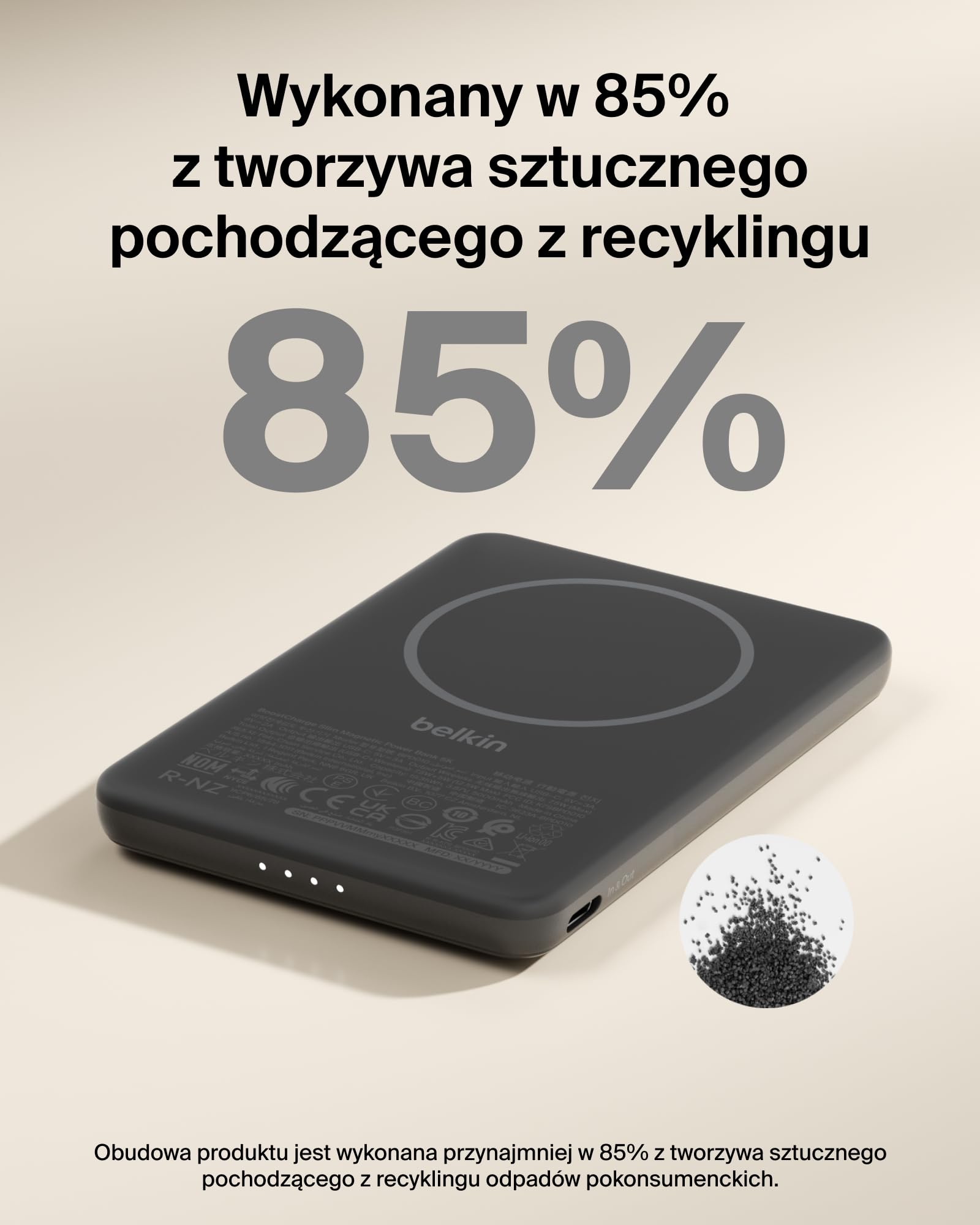 Belkin BoostCharge Cienki Magnetyczny Powerbank 5000 mAh USB-C – Czarny | Powerbank Bezprzewodowy 5000 mAh, Pierścień Magnetyczny, Port USB-C, Naładowany, Kabel w Zestawie, do Podróży Samolotem