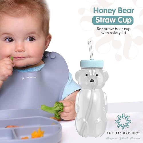 Miniatura 2 de Honey Bear - Vaso con popote para bebés, 8 onzas líquidas con tapa, paquete de 3 pajitas de oso de miel para aprendizaje de terapia, juego de