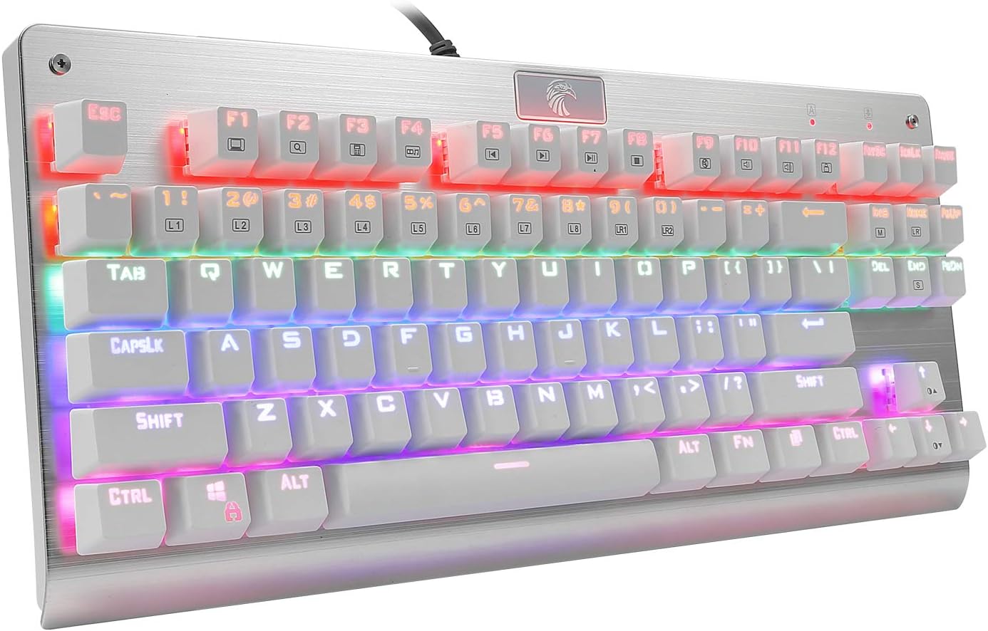 HUO JI E-Yooso Z-77 Mechanical Gaming Keyboard with Rainbow LED Backlit, Red Switches, Tenkeyless 87 Keys Anti-Ghosting for Mac, PC, White