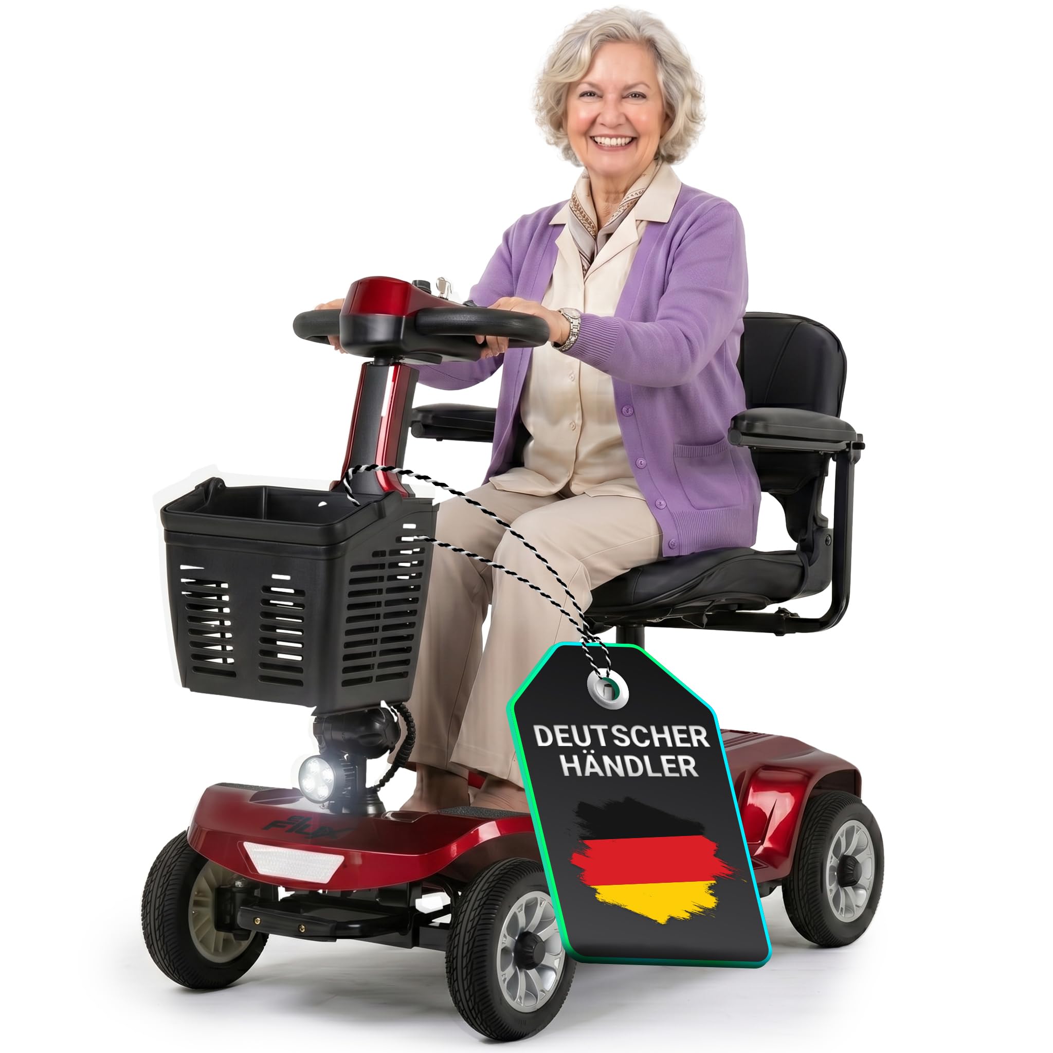 eFlux Seniorenmobil M1 | Elektromobil für Senioren klappbar - Bis 20 km Reichweite - Rollator - Rollstuhl elektrisch - Elektrorollstuhl - Seniorenroller (Rot)