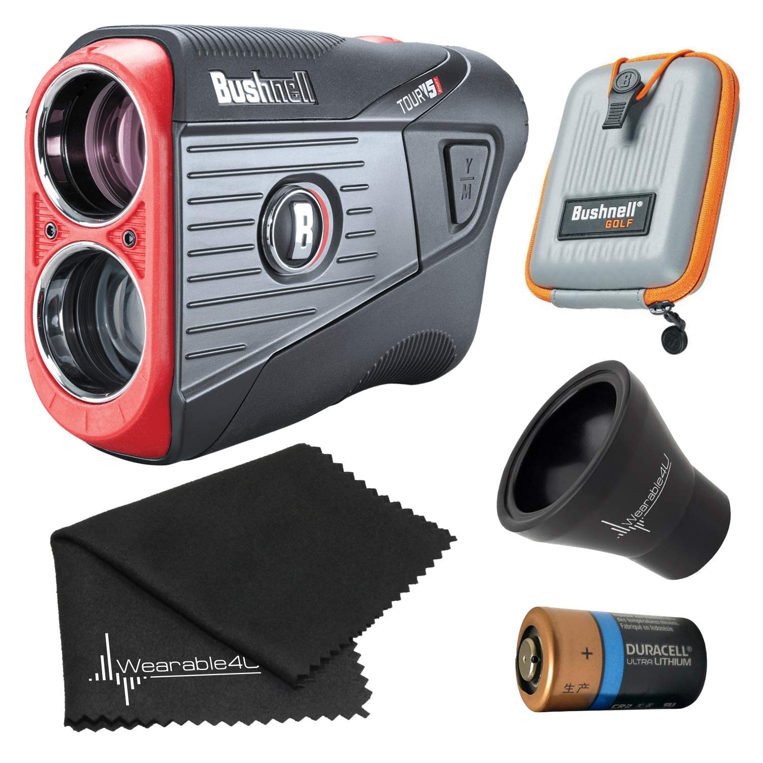 Bushnell Tour V5 / Tour V5 Shift Laser Golf Rangefinder with Included Carrying Case, Carabiner and Wearable4U Bundle