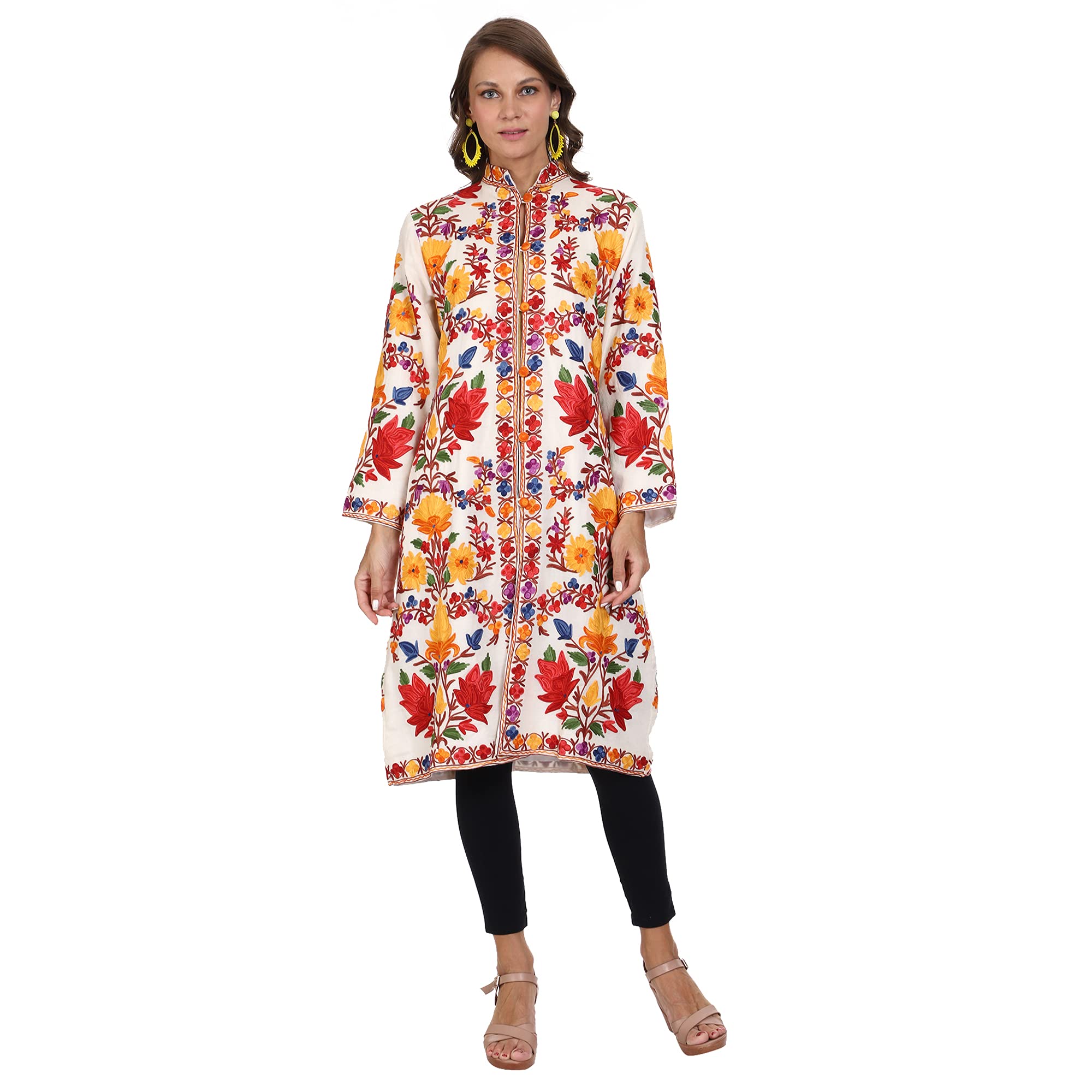 craftbazar Kashmiri embroidered allover white long coat-picture-30