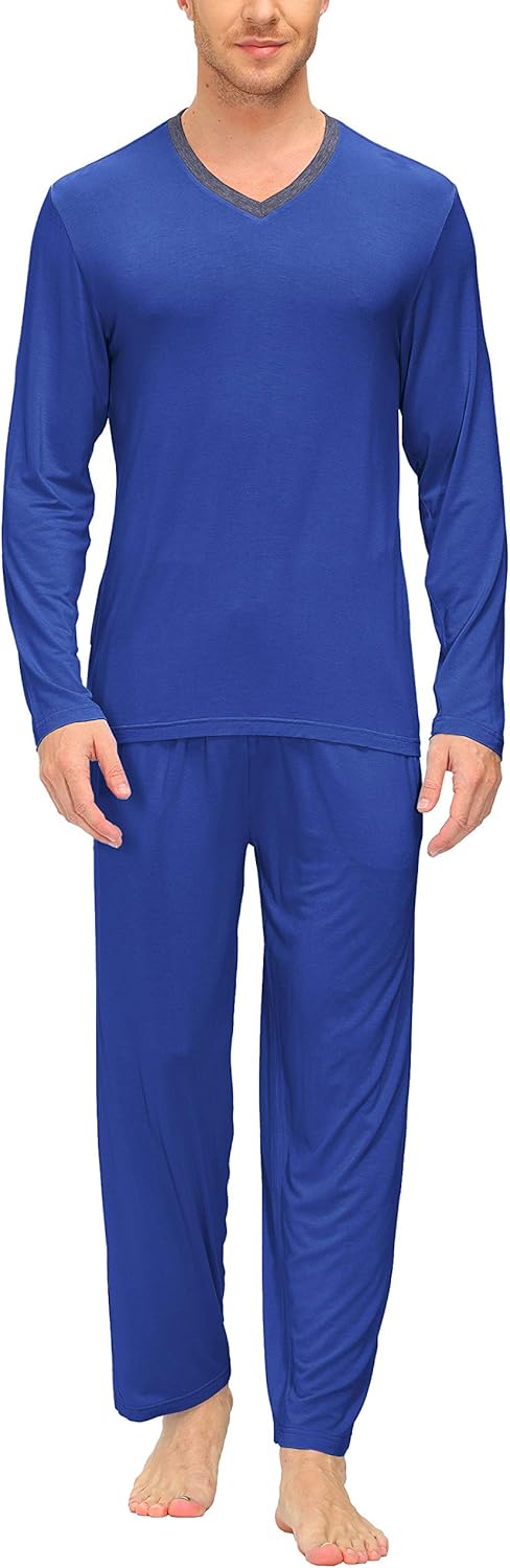 JINSHI Men's Pajama Sets Sleepwear Nightwear Lightweight Quick Dry Soft 2 Piece Long Sleeve Mens Loungewear Sets with Pocket