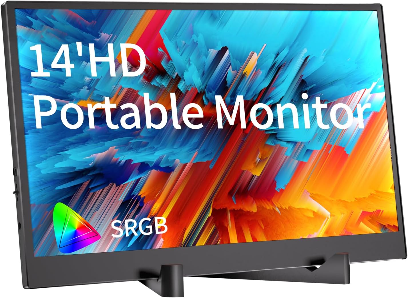 Portable Monitor, 14" HDMI USB-C IPS External Screen, Built-in Dual Speakers Gaming for Laptop PC Display with Stand, Plug & Play,Lightweight Small Monitor for On-The-Go Use,Black