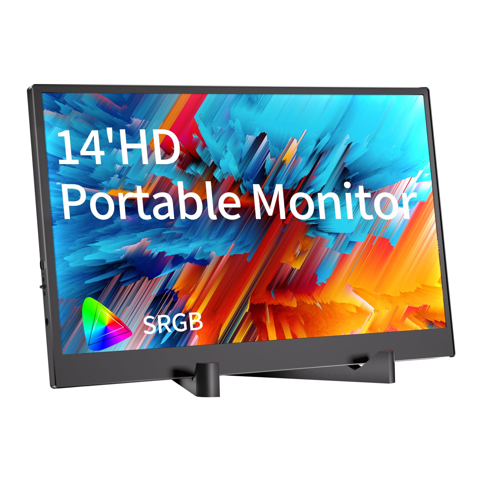 Portable Monitor, 14" HDMI USB-C IPS External Screen, Built-in Dual Speakers Gaming for Laptop PC Display with Stand, Plug & Play,Lightweight Small Monitor for On-The-Go Use,Black