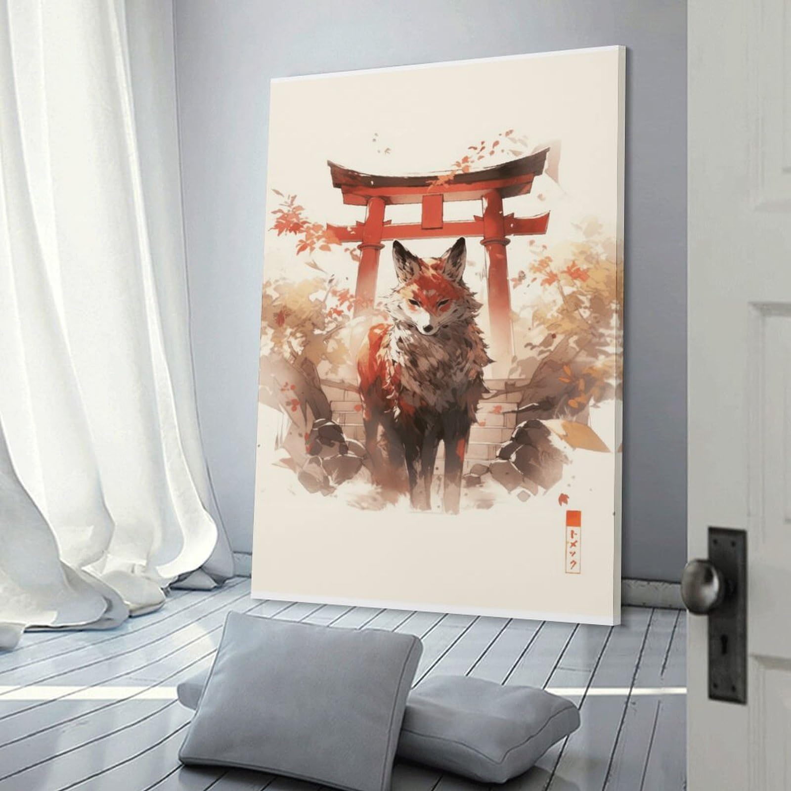Junmoney Frame-Style-23 Decorative Wall Artwork Japanese Fox Spirit Art Print, 24X36inch(60X90cm), For Contemporary Homes, Apartments Or Offices, An Easy Choice For New Home Styling