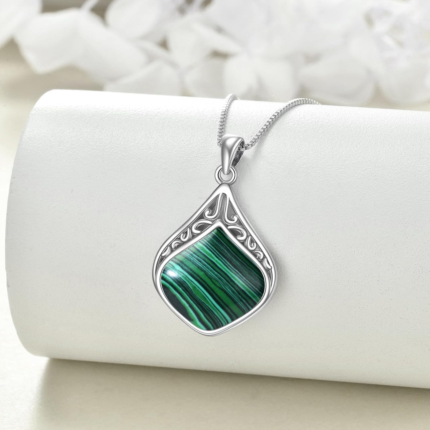 YAFEINI Teardrop Necklace Sterling Silver Filigree Irish Pendant Necklace Natural Stone Moonstone/Lapis Lazuli/Larimar/Moss Agate Necklace Jewelry - Image 3