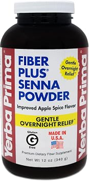 Yerba Prima Fiber Plus Senna Powder، عبوة سعة 12 أونصة من 1 - نكهة توابل التفاح، إغاثة لطيفة طوال الليل، الولايات المتحدة الأمريكية الصنع، غير معدلة وراثيًا، محلاة بالستيفيا، استخدام قصير المدى لاستعادة الانتظام