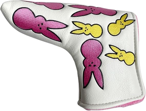Putter Cover Magnetic Bunny Year Bunny Putter Headcover Golf Putter Head Cover Headcover Magnetic Golf Blade Putter Cover (Pink for Girls, Blue for Boys) (Pink Bunny)