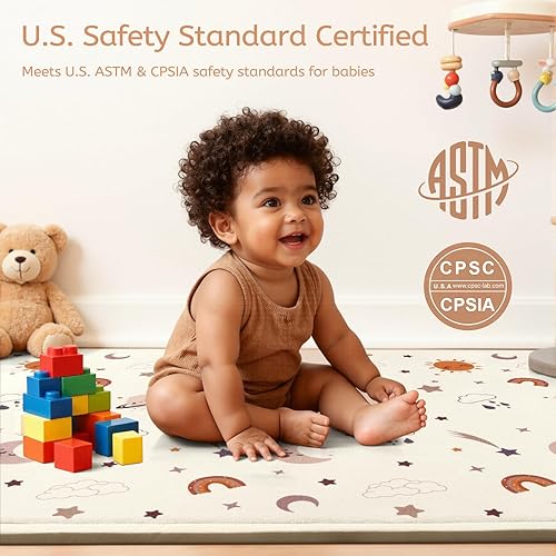 Miniatura 2 de STARUIA Tapete de juego para bebé para piso, tapete de espuma viscoelástica de 1.1 pulgadas de grosor, tapete de franela suave para guardería,