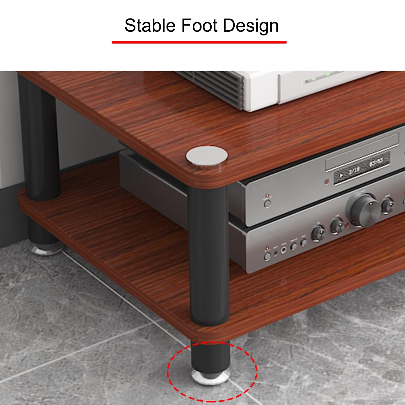 Support multimédia AV à 4 niveaux et rack réseau à cadre ouvert pour matériel audio/vidéo pour équipement informatique et audio/audio/petit centre de divertissement finition rouge 5 cm de hauteur