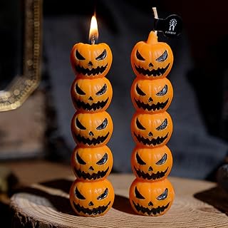 Gothic Halloween Horror Candle Set - Spooky Halloween Candles with Stacked Pumpkin, Skull & Witch Finger, Scented Decor for Home Party, Table Centerpieces, Thanksgiving (Pumpkin)