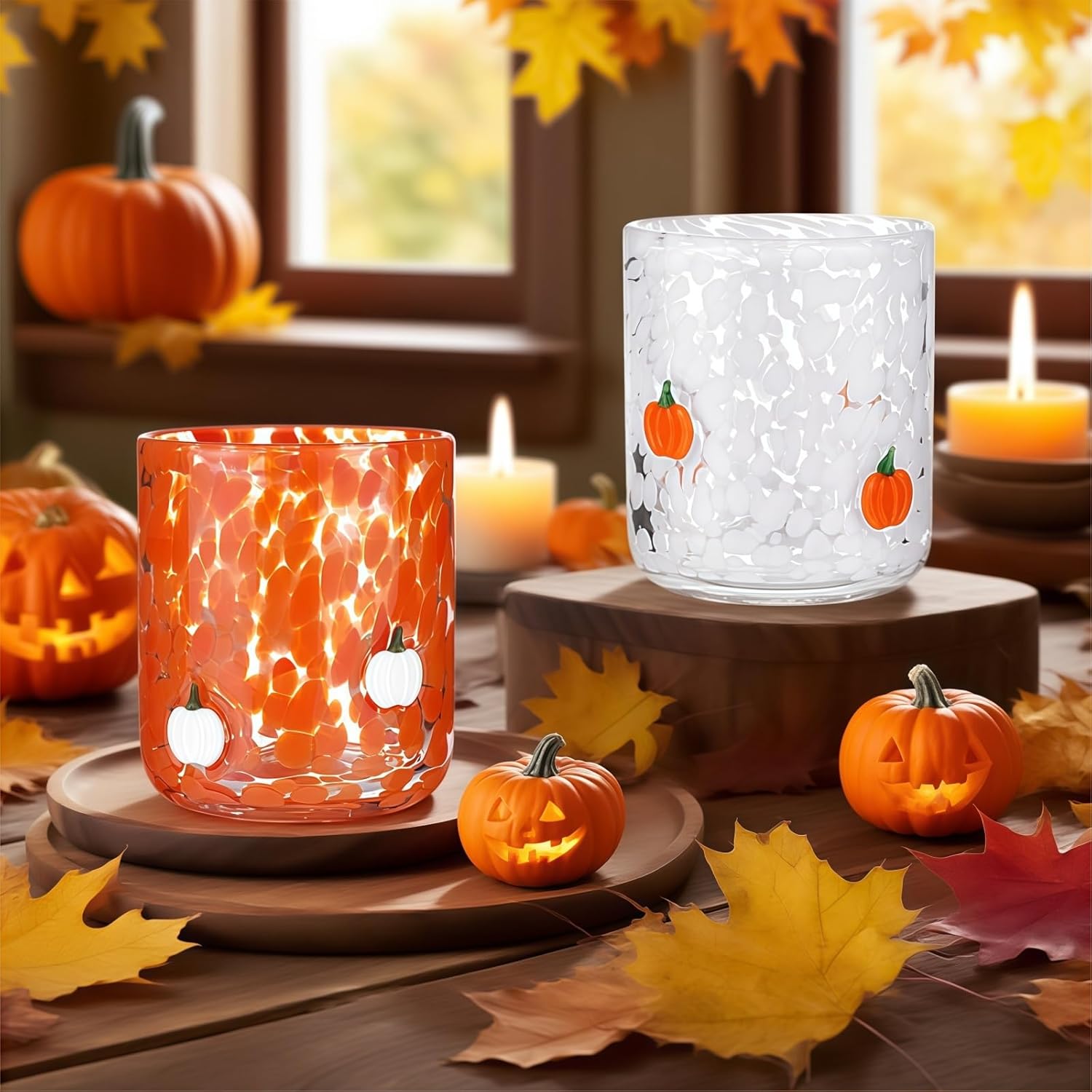 2025 New Juice Glasses,14oz Stemless Drinking Glasses Set, Ideal for Gift & Halloween Party Drinkware (Pumpkin)