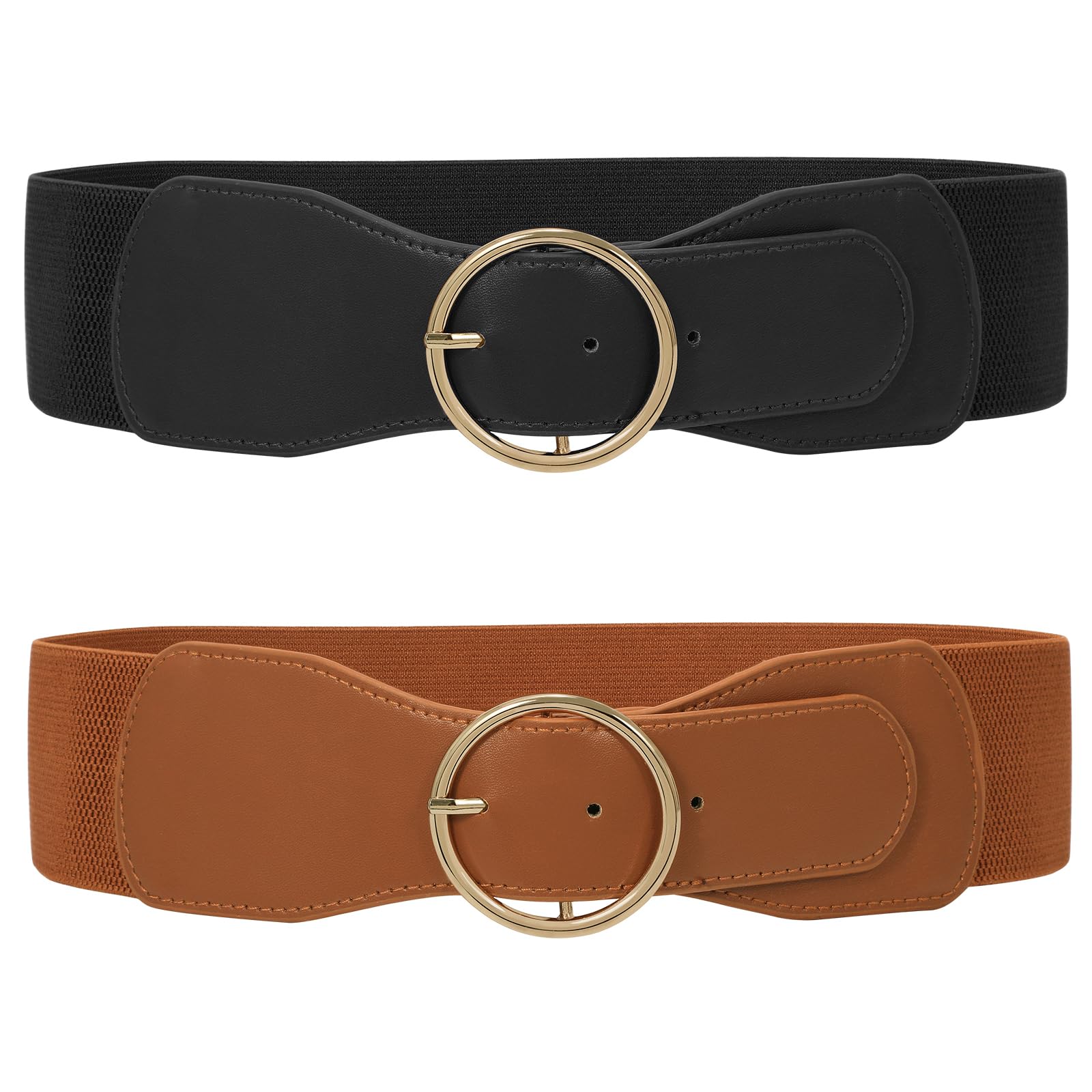 PLUSHCEWT Damen Gürtel 2er Set - Leopardenmuster PU Leder In Braun & Khaki