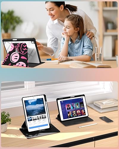 Miniatura 6 de Uppuppy Funda para iPad de 987 generación de 10.2 pulgadas con soporte para lápices, lindo soporte giratorio estético para mujeres y niñas