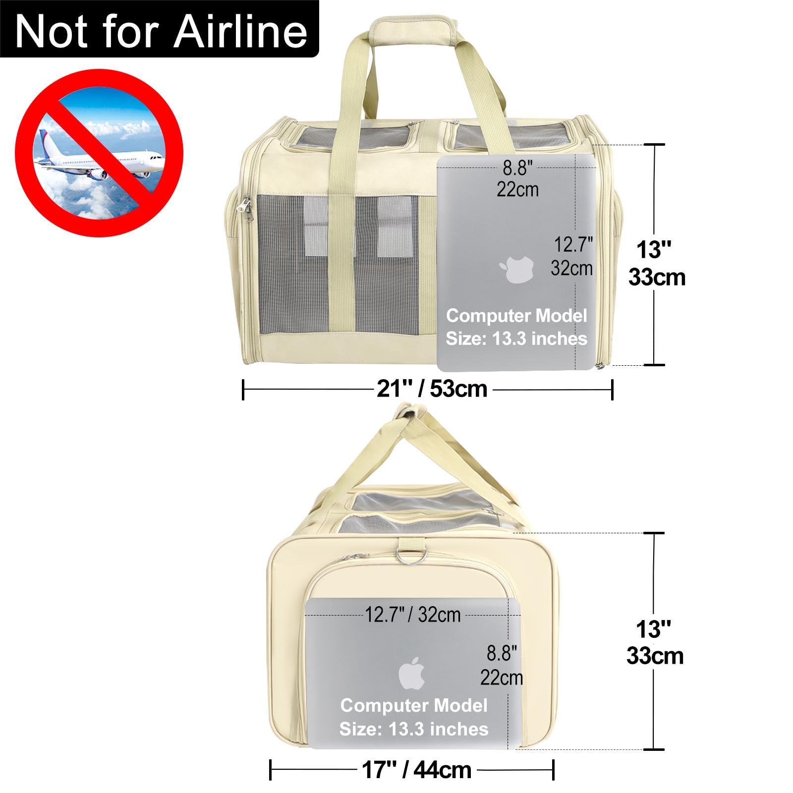 Transportín Doble para 2 Gatos con Ruedas - 2 Compartimentos Independientes,Base Extraíble y Correas de Seguridad - Transpirable - Ideal Viajes en Coche/Veterinario (55x44x33 cm)