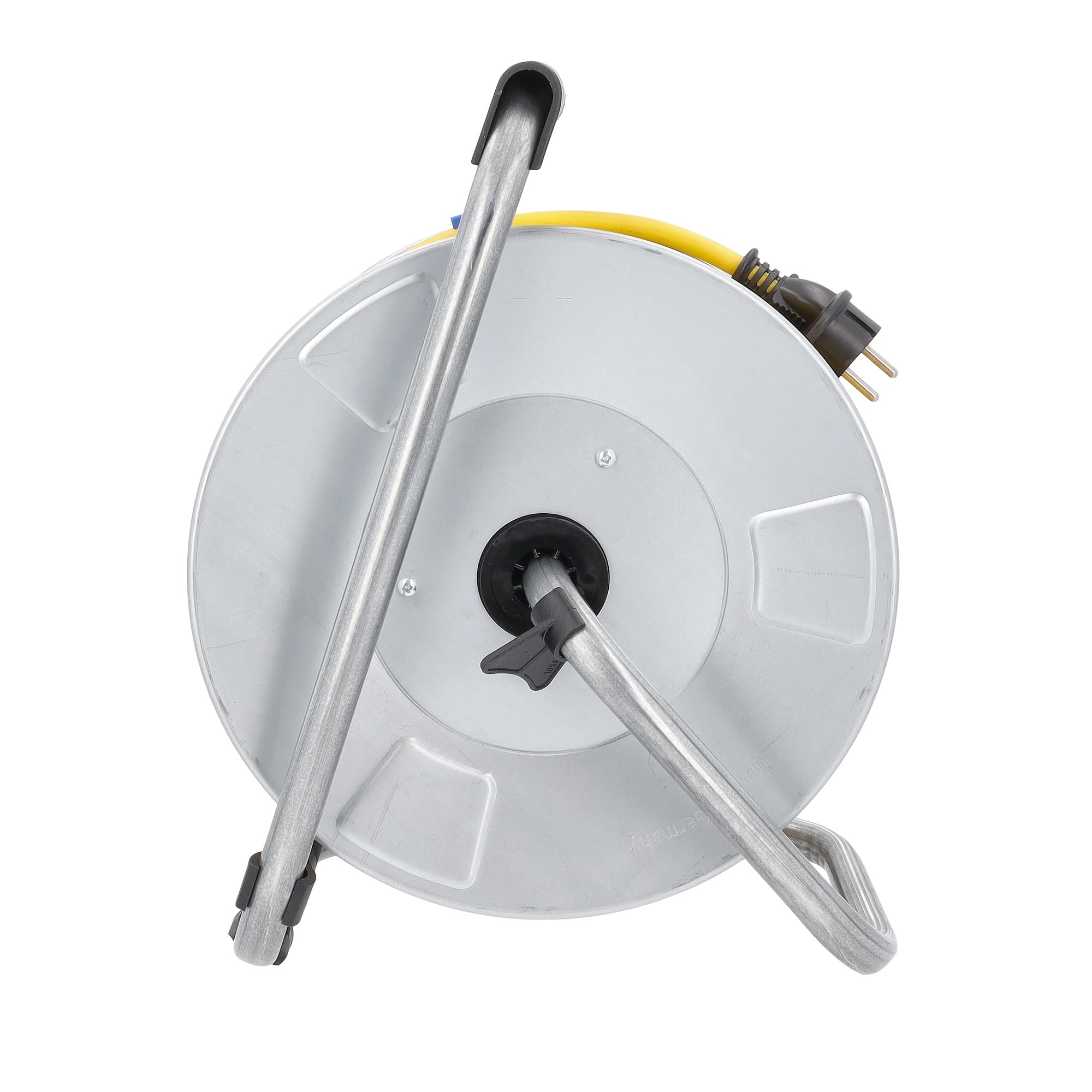 as - Schwabe enrollacables 25 m AT-N07V3V3-F 3G1,5, IP44 exterior, 3 tomas de corriente con toma de tierra, Interruptor térmico, tambor de acero, Made in Germany