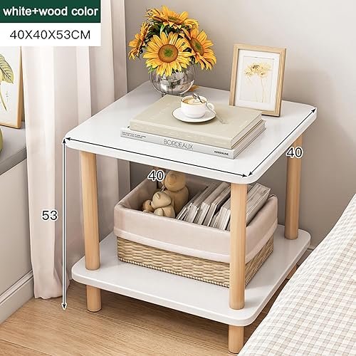 Miniatura 17 de Mesa auxiliar rectangular de varios tamaños con dos capas, espacio de almacenamiento para sala de estar, dormitorio, fácil montaje (color blanco +