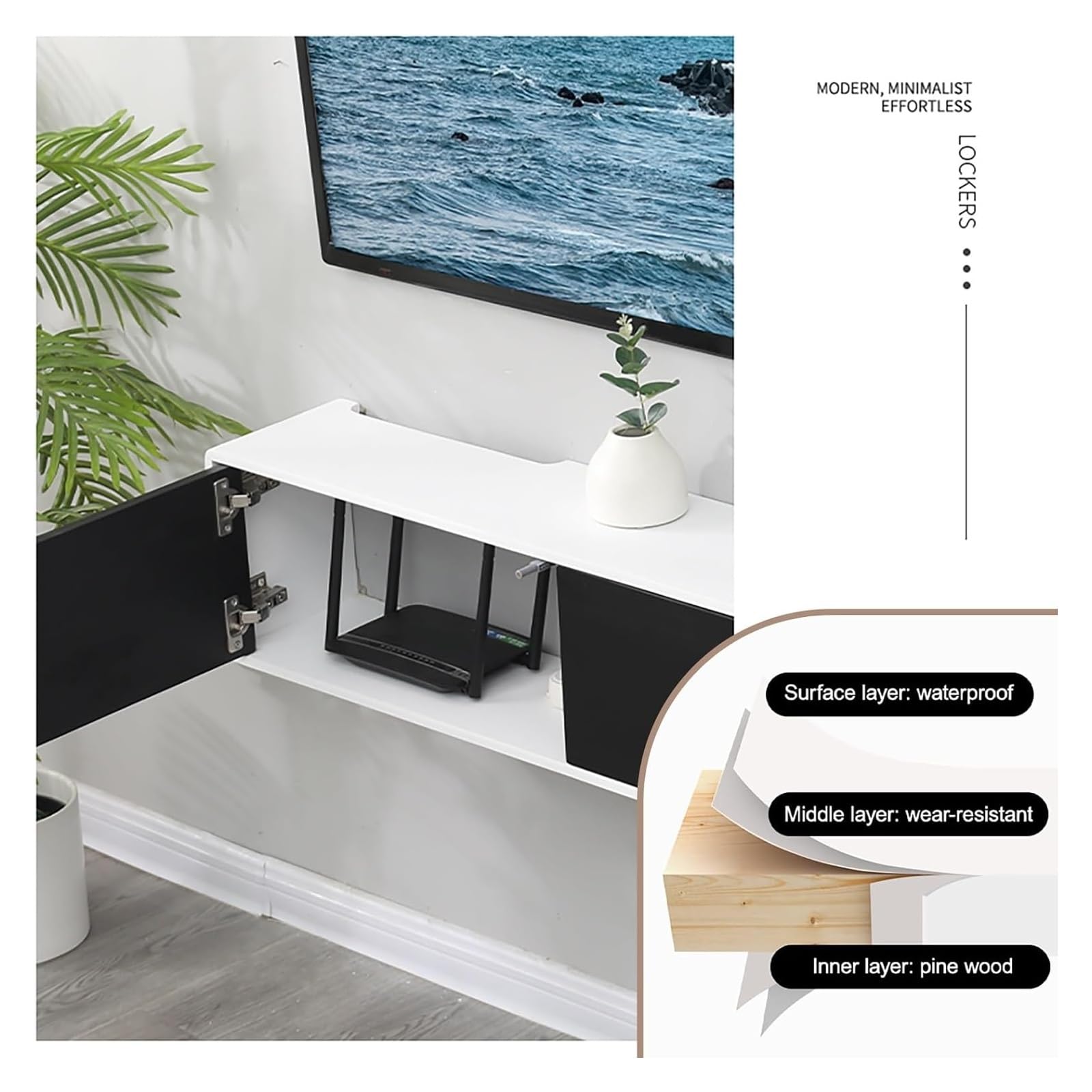 Scatola portaoggetti per Router WiFi, Supporto per decoder in Legno, Copertura Decorativa da Parete per riporre Il Router WiFi (Nero, 100 cm / 39,4 Pollici)
