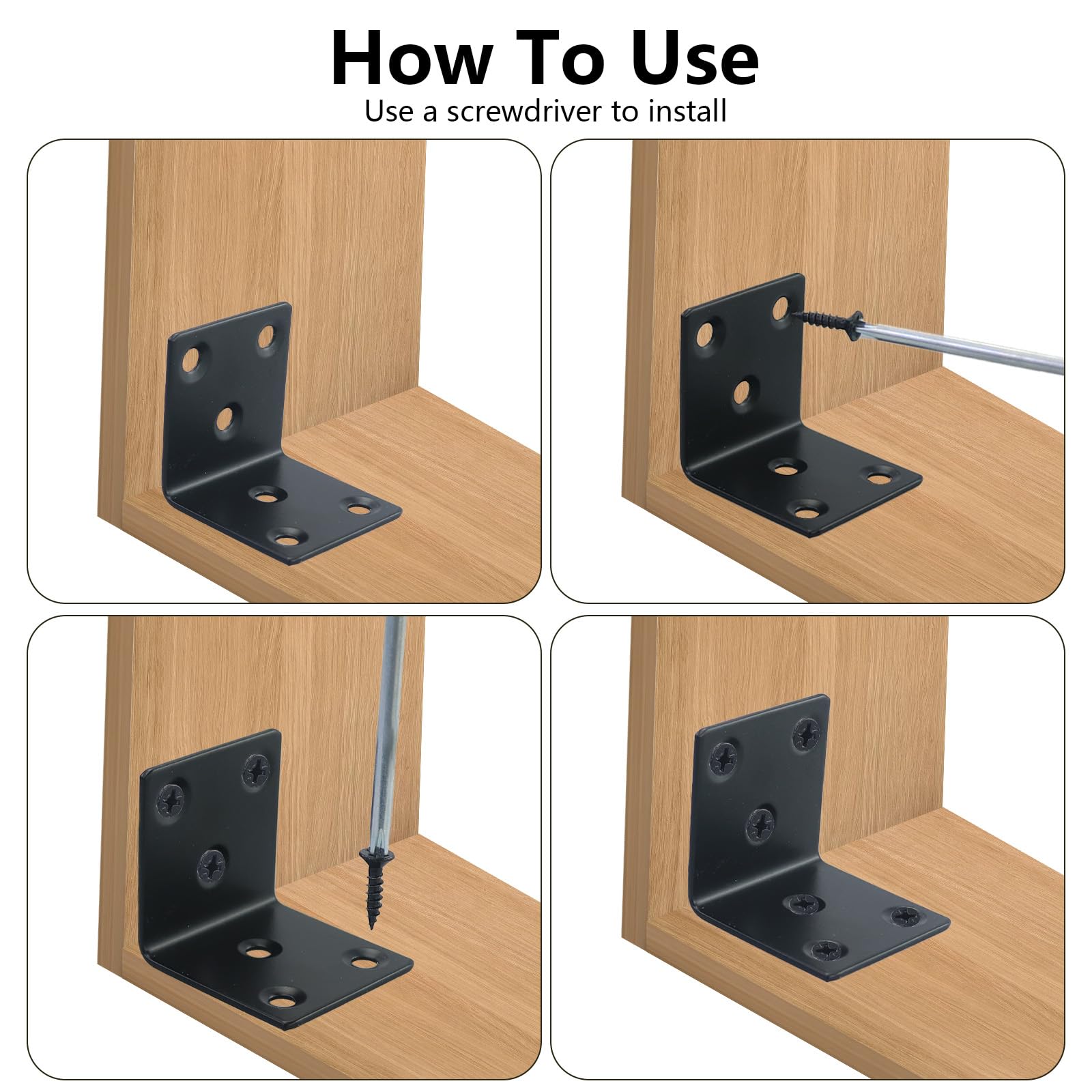 10 Connettori Angolari In Acciaio 40x40 Mm + 2 Angoli A L 30x30 Mm - Per Legno, Nero - Foto 4