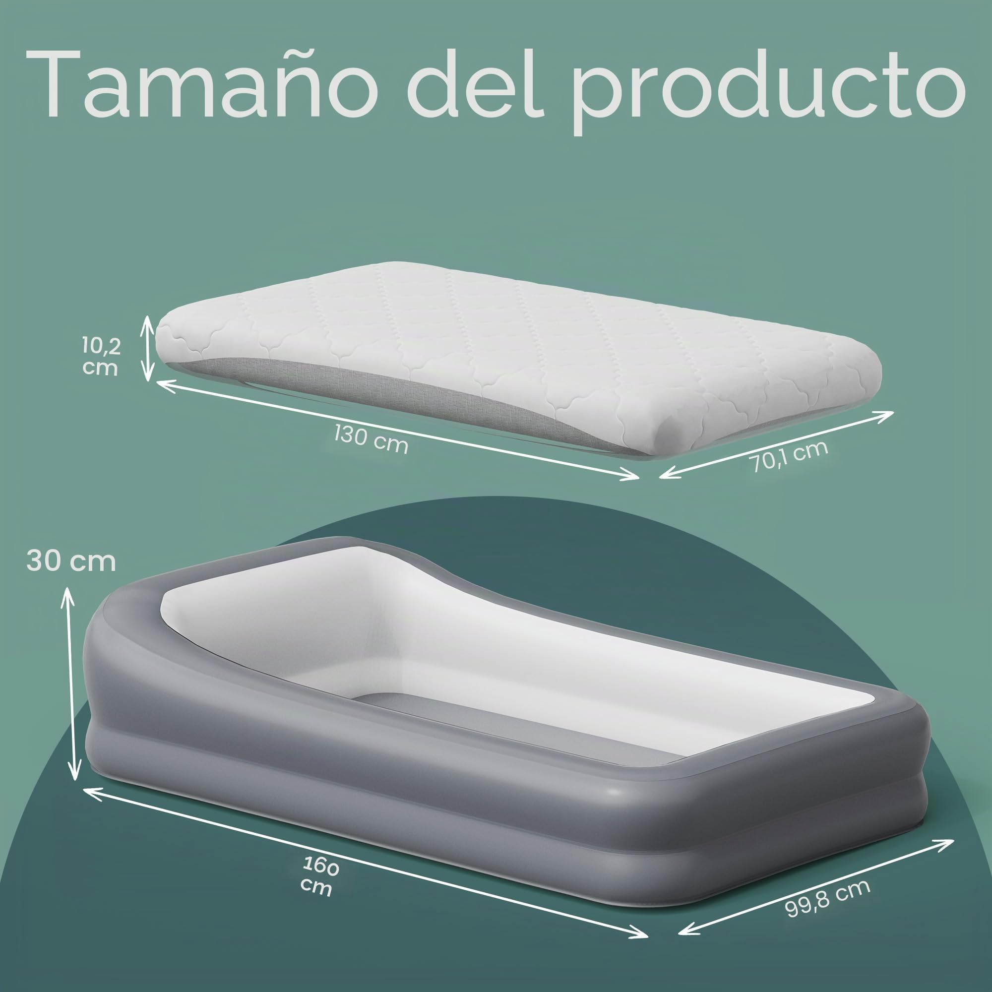 GloTika Cama inflable de viaje para niños, colchón de aire portátil con parachoques de seguridad, ideal para viajes o uso doméstico, incluye bomba y bolsa de transporte