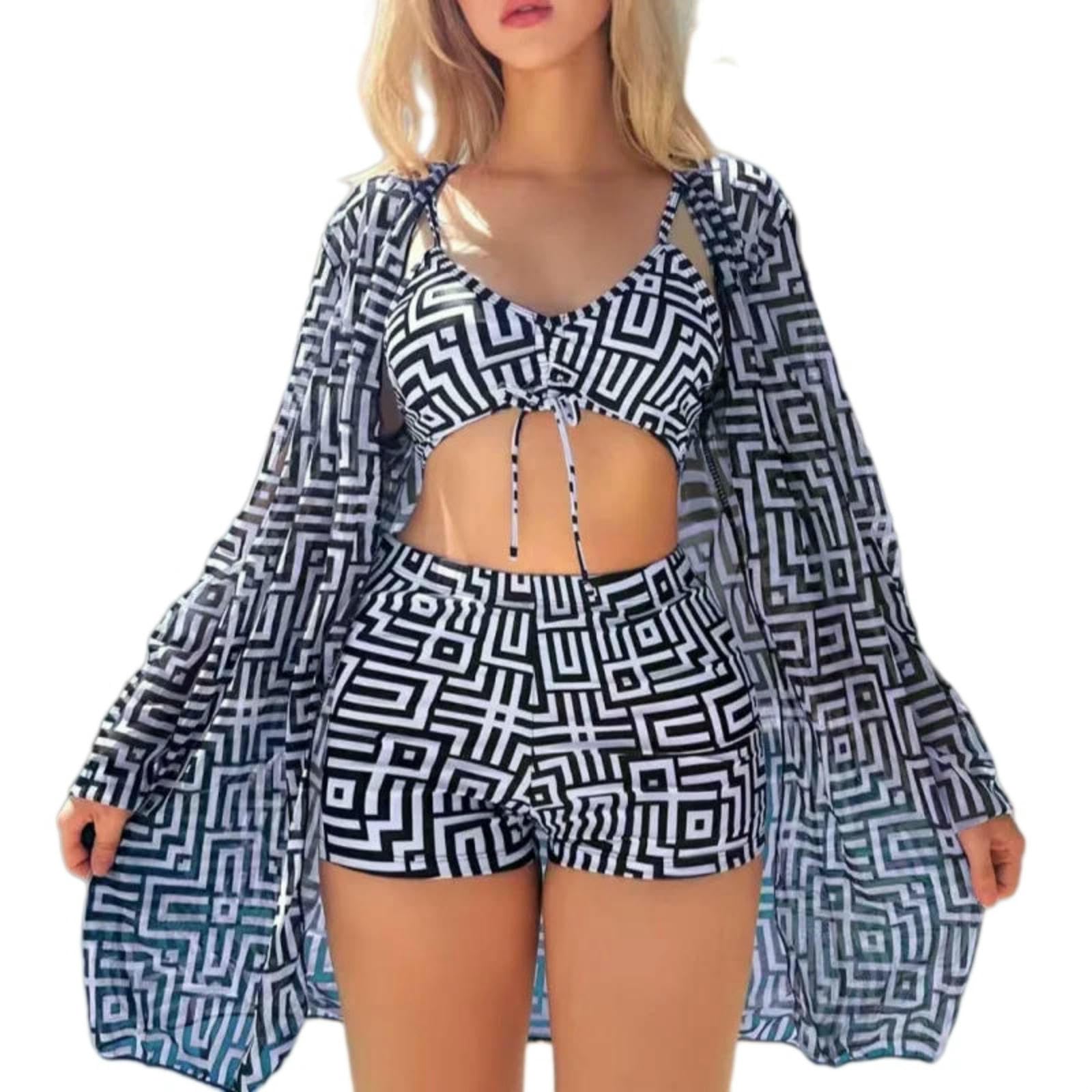 Bikini con Tiras conjunto de traje de baño dos piezas con bóxer azul XL
