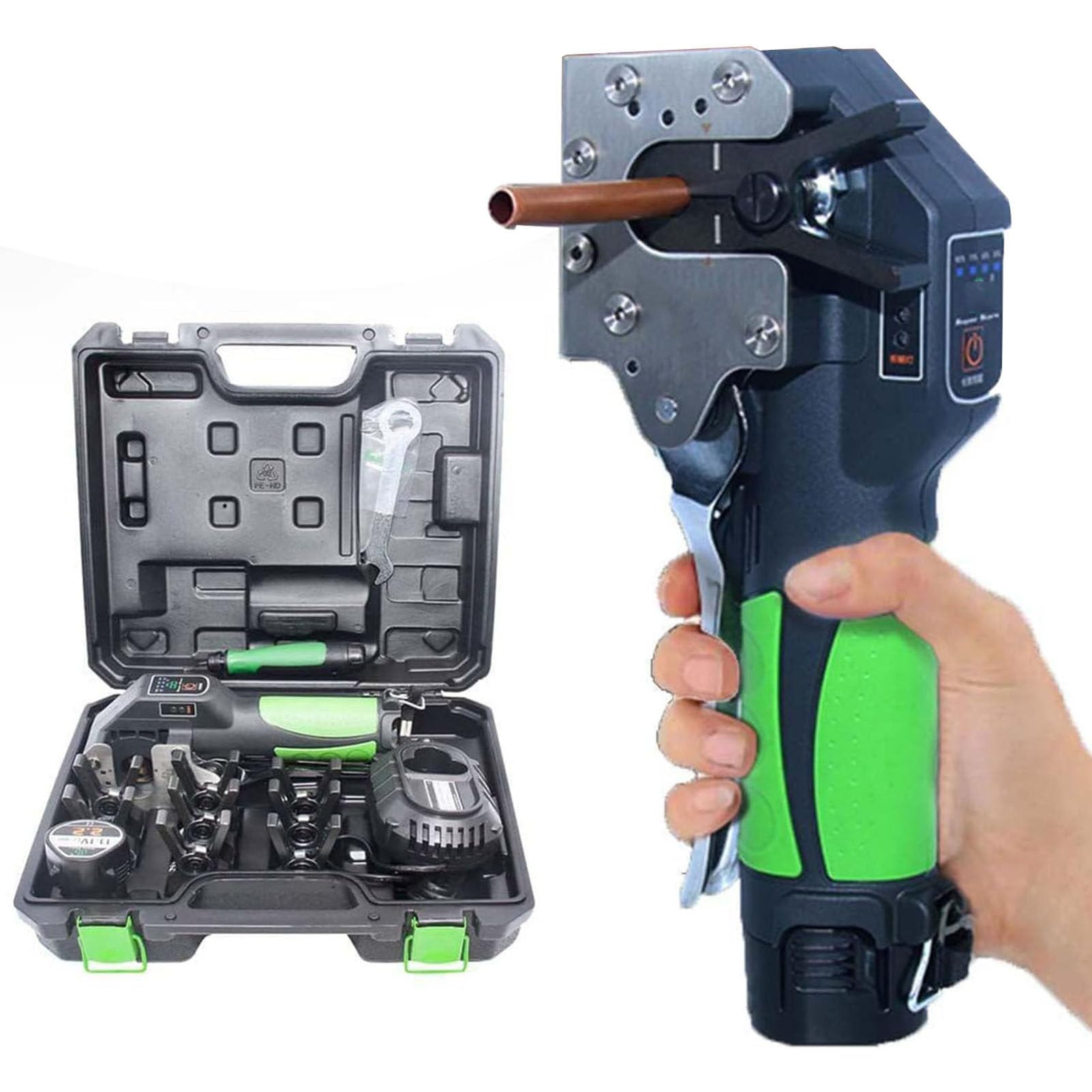 Herramienta portátil para abocardar Tubos de Cobre, Herramienta expansora de Tubos de Cobre con 8 Abrazaderas, batería de Litio de 2000 mAh e iluminación LED