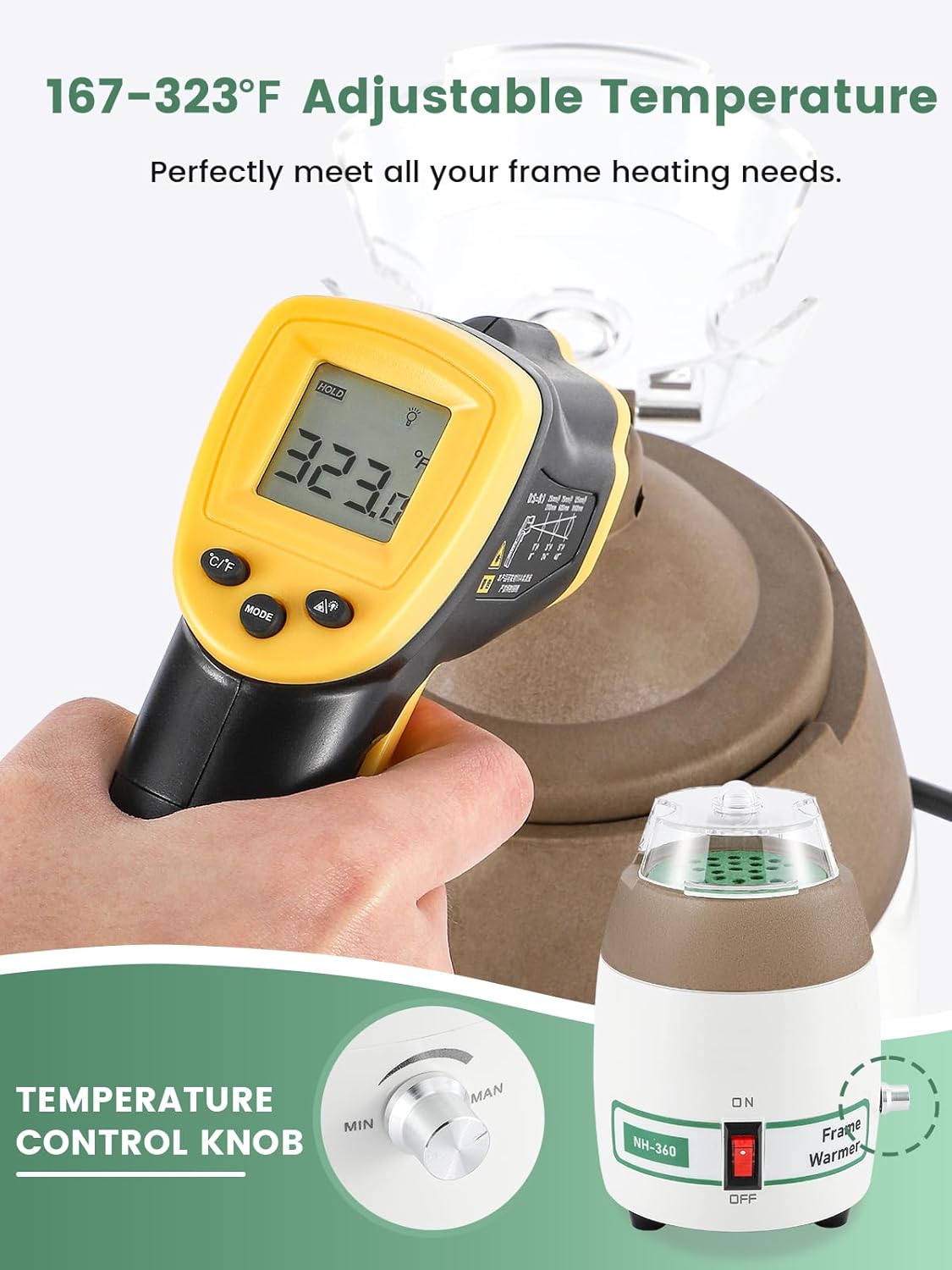 Huanyu Frame Warmer 167-323℉ Eyeglass Frame Heater Adjustable Temperature and Huanyu Frame-Less Full Screen Visual Acuity Chart Digital with Remote 21.5inch Bundle