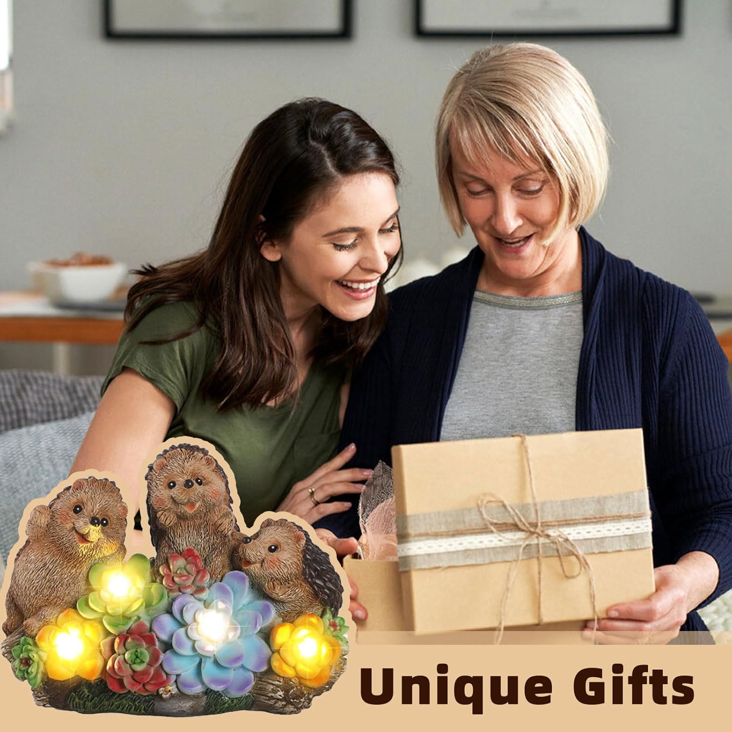 3 Hedgehog Solar Garden Statues with Succulent Animal Figurines Resin Hedgehog Decor Outdoor Statues, Ideal Decoration for Lawn Patio Yard, Gifts for Men Women