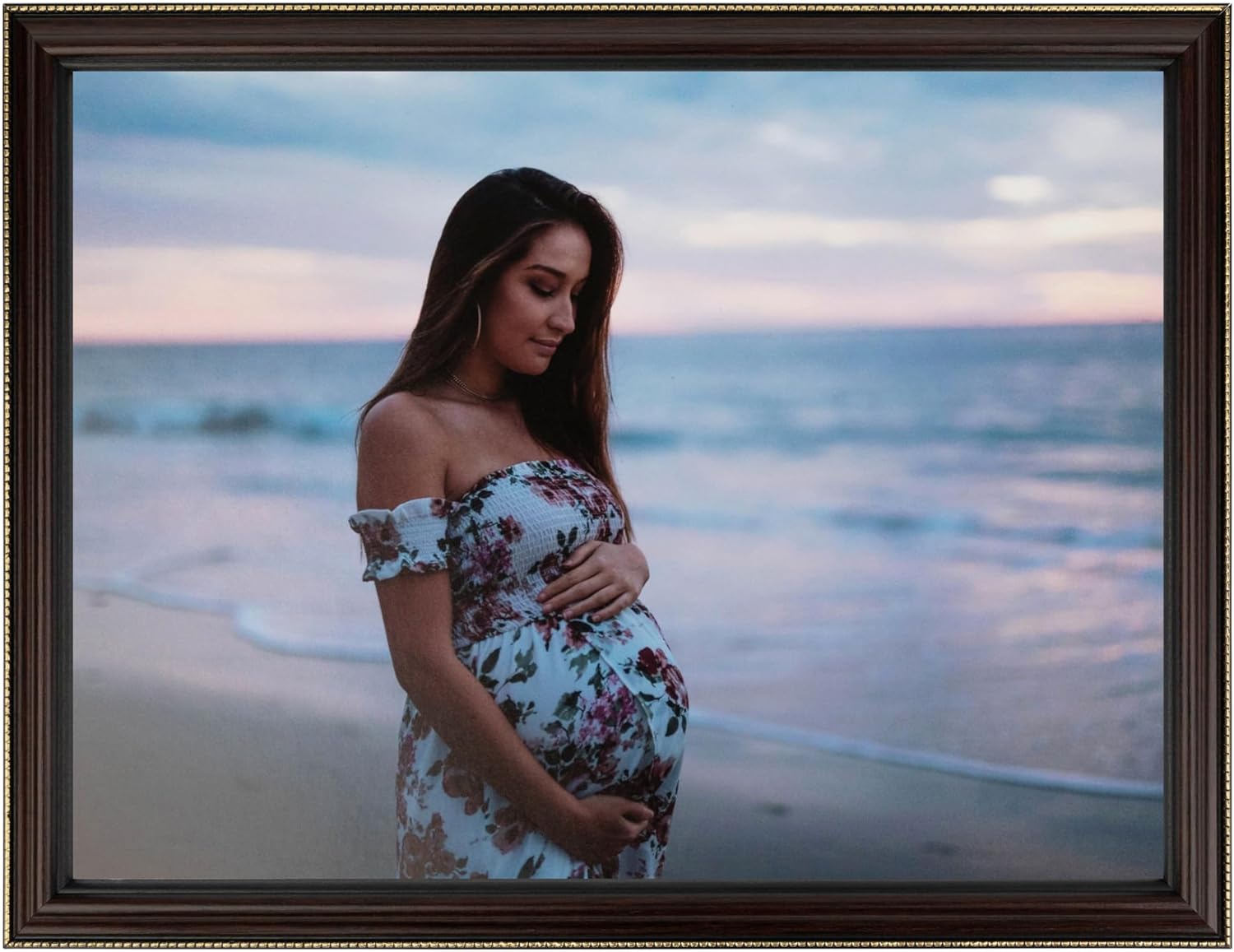 ArtToFrames 5x7 inch Mahagony with Gold Beads Wood Picture Frame, WOM0066-80886-120-5x7