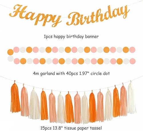 Miniatura 3 de Decoraciones de fiesta de primer cumpleaños de color naranja y melocotón, 31 piezas de 20 piezas para mujeres y niñas, faroles de papel bohemios con