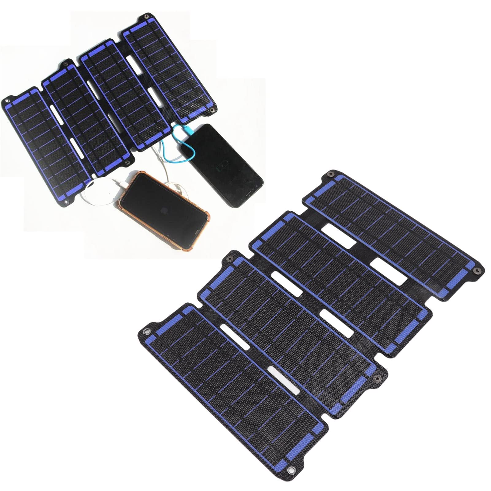 Panneau Solaire Flexible en Silicium Monocristallin 14 W avec 2 Sorties USB pour Téléphones Mobiles, Camping-cars, Navires – Panneau Solaire Pliable Extérieur Léger (BLUE)