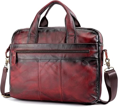 Miniatura 6 de Maletín vintage de cuero genuino para hombre, bolsa de mensajero para computadora portátil con protección acolchada para caja de regalo de