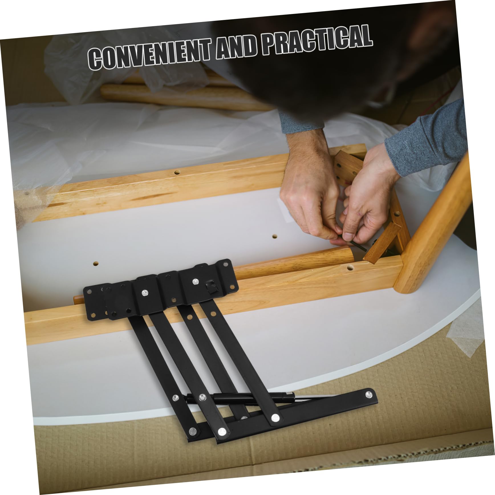 NUOBESTY Soporte de Mesa de Escritorio Gas Hidráulico 2piezas, Estructura de Hierro Resistente, Mecanismo Plegable para Sala y Dormitorio, Ahorro de Espacio